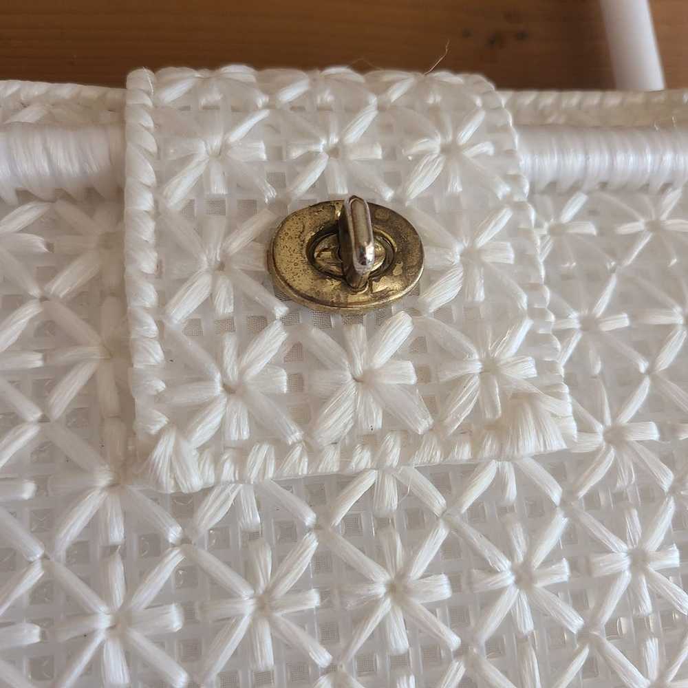 Vintage Woven White Purse Bag Foldover Clasp 60's… - image 4
