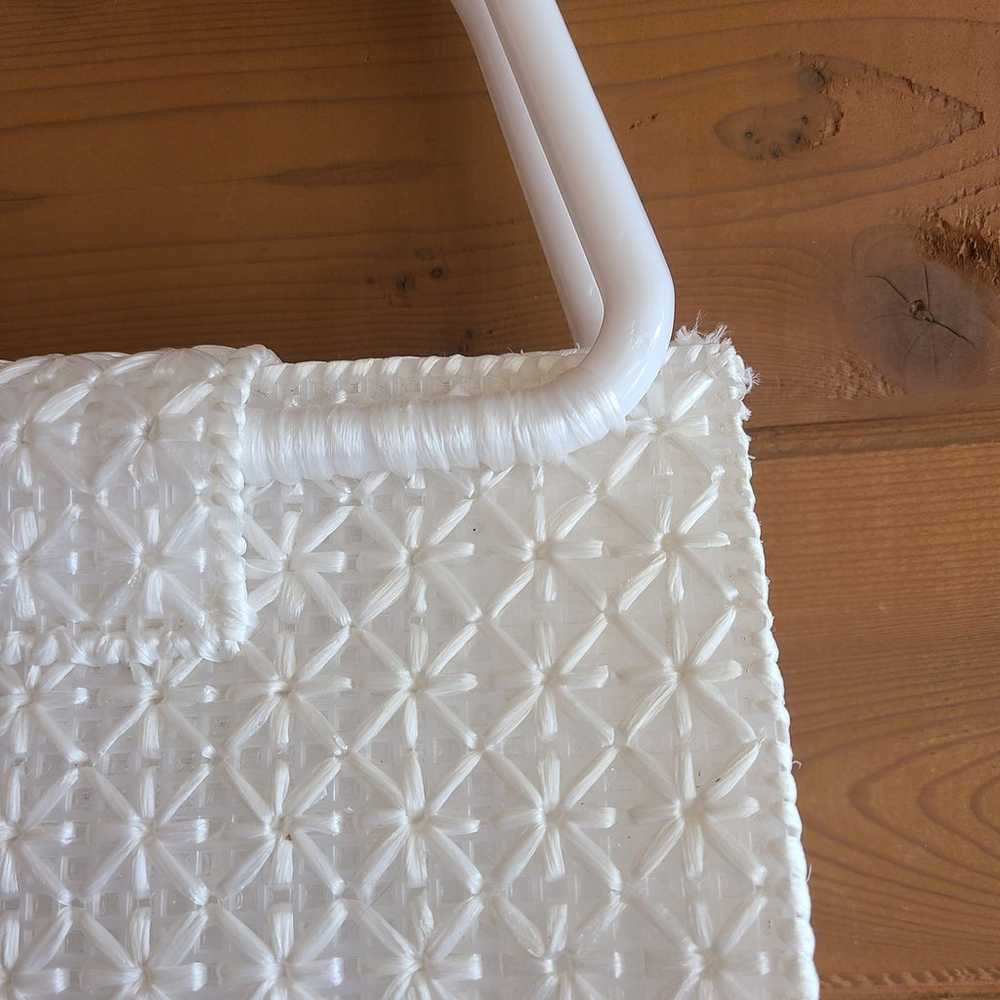 Vintage Woven White Purse Bag Foldover Clasp 60's… - image 5