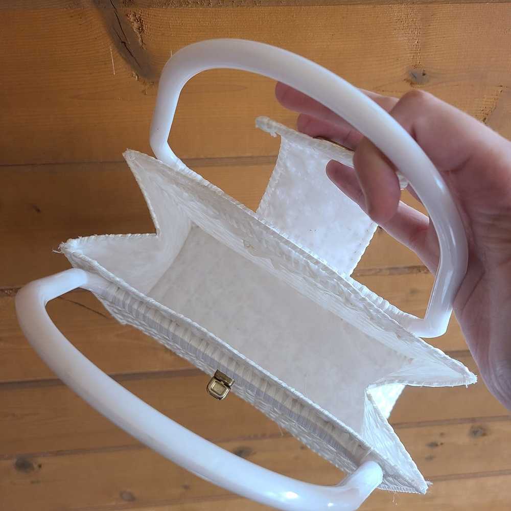Vintage Woven White Purse Bag Foldover Clasp 60's… - image 7