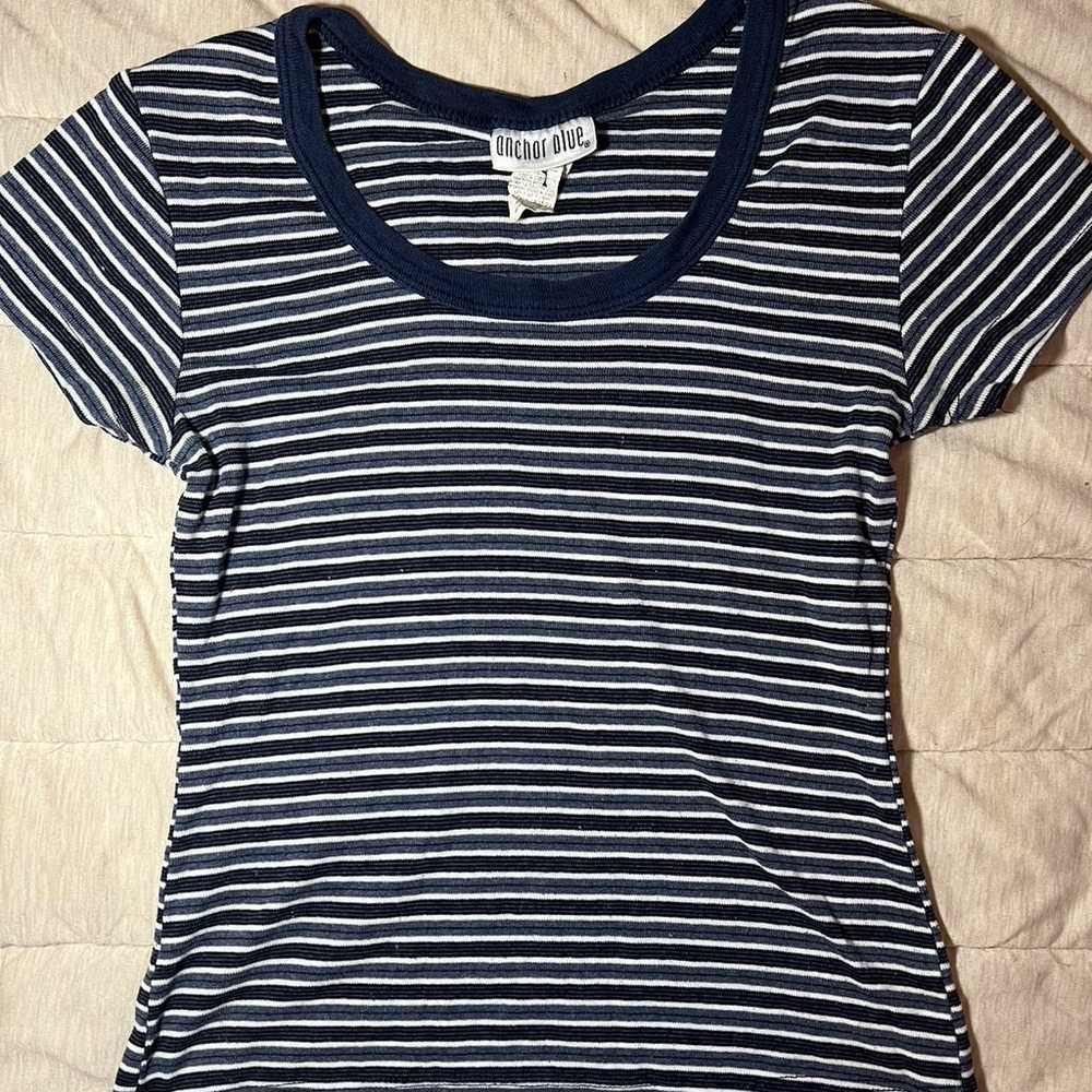 Vintage 90s Anchor Blue Striped Round Neck Baby T… - image 1