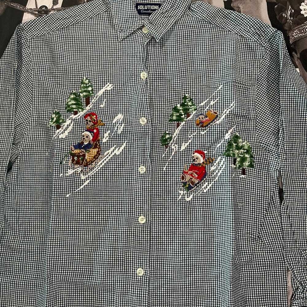 Vintage 80's Skiing Bears Blouse by Solutions Cas… - image 2