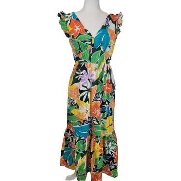 Maggy London Tropical Floral V-Neck Ruffle Sleeve… - image 1