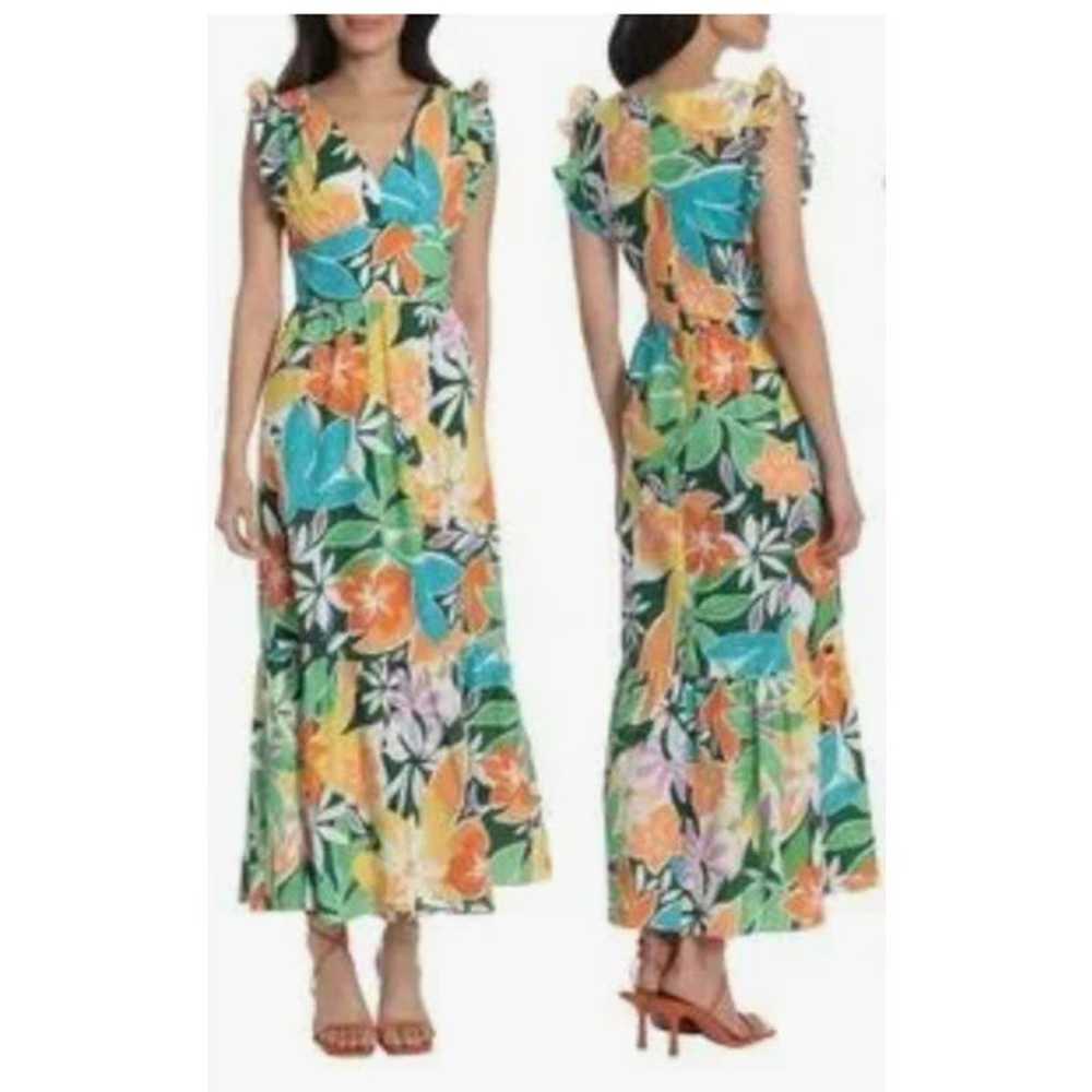 Maggy London Tropical Floral V-Neck Ruffle Sleeve… - image 2