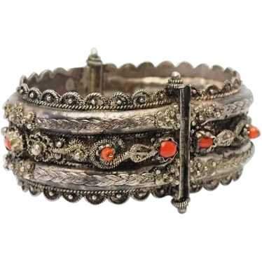 Antique ornate ethnic traditional silver and coral