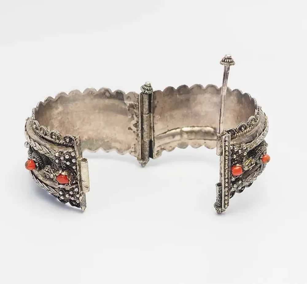 Antique ornate ethnic traditional silver and cora… - image 3