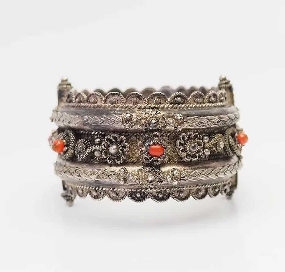 Antique ornate ethnic traditional silver and cora… - image 4