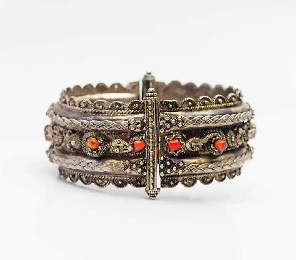 Antique ornate ethnic traditional silver and cora… - image 6