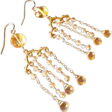 Citrine Gemstone Chandelier Earrings with Gold Fi… - image 1