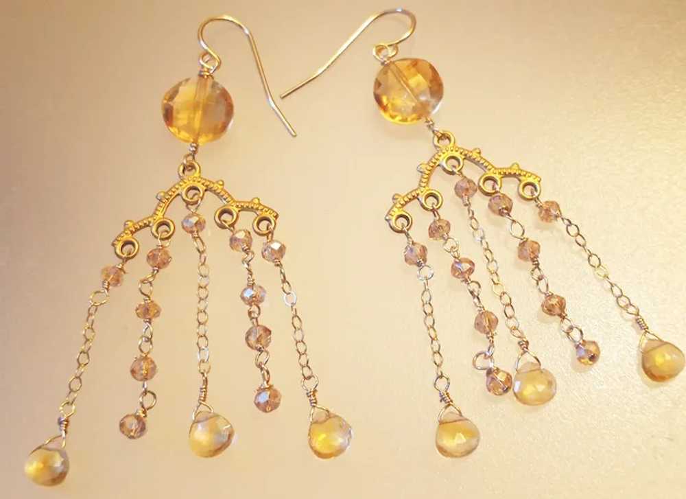 Citrine Gemstone Chandelier Earrings with Gold Fi… - image 2