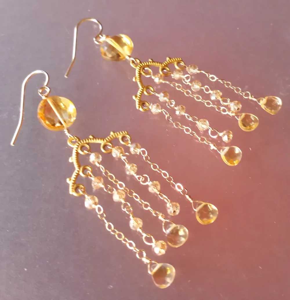 Citrine Gemstone Chandelier Earrings with Gold Fi… - image 3