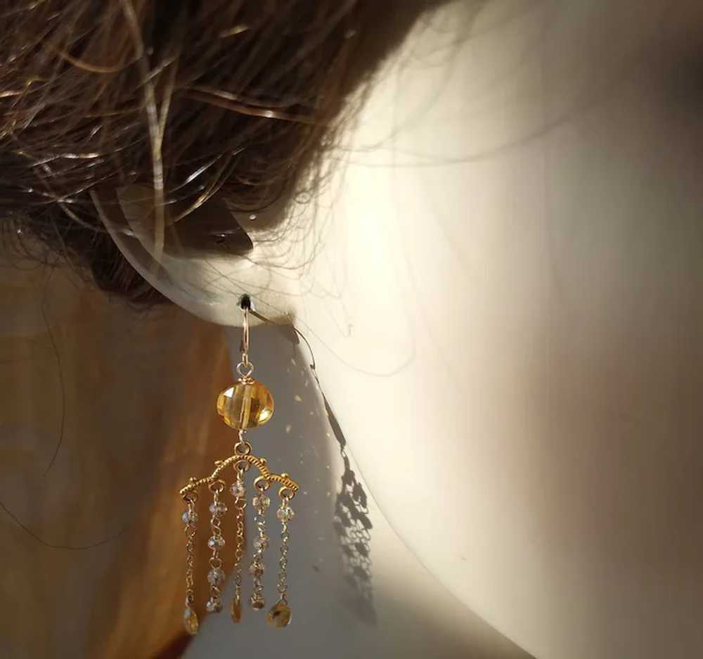 Citrine Gemstone Chandelier Earrings with Gold Fi… - image 4