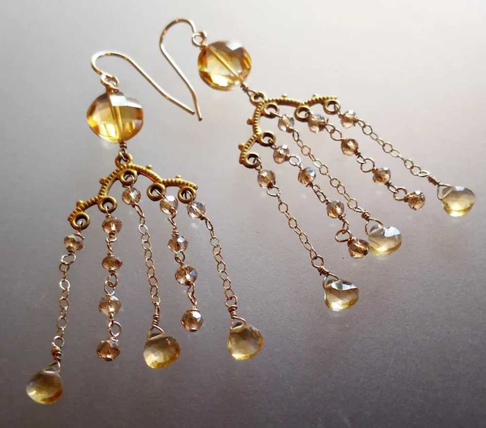 Citrine Gemstone Chandelier Earrings with Gold Fi… - image 7