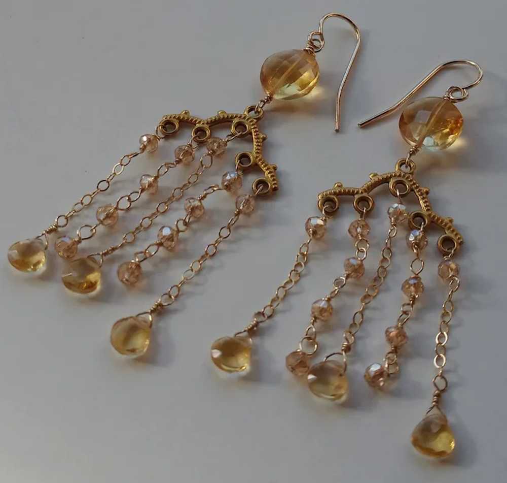 Citrine Gemstone Chandelier Earrings with Gold Fi… - image 8