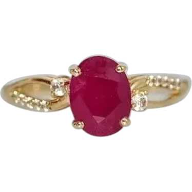 Burmese Ruby Gold Ring Solitaire with Accents - image 1