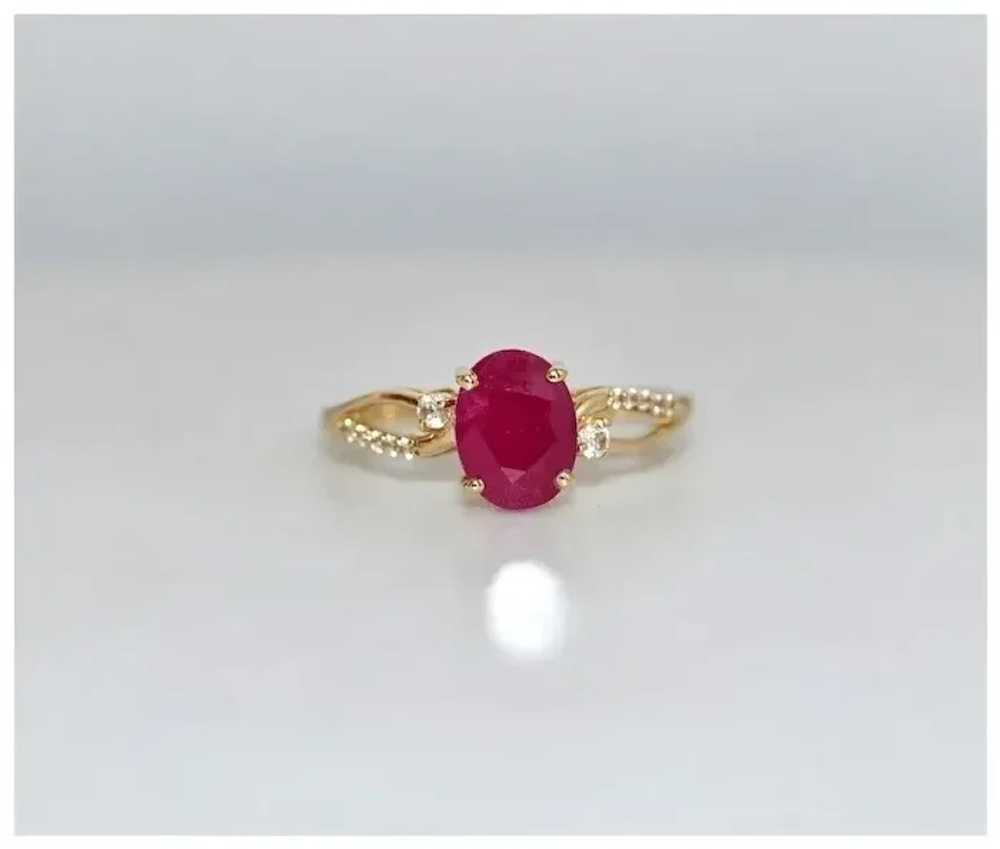 Burmese Ruby Gold Ring Solitaire with Accents - image 2