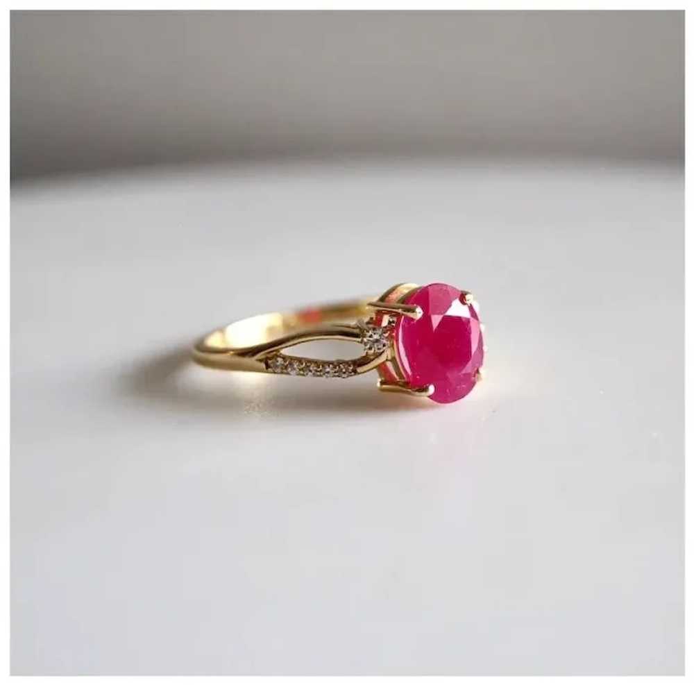Burmese Ruby Gold Ring Solitaire with Accents - image 3