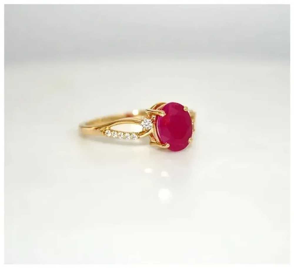 Burmese Ruby Gold Ring Solitaire with Accents - image 5