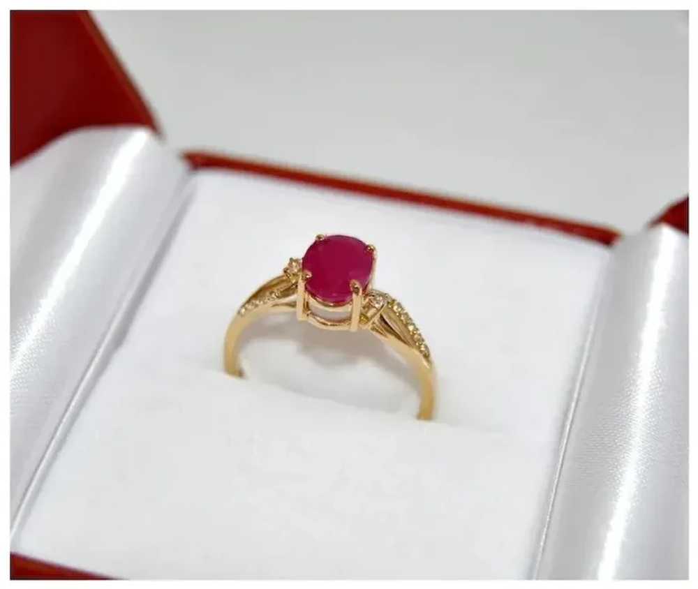 Burmese Ruby Gold Ring Solitaire with Accents - image 6