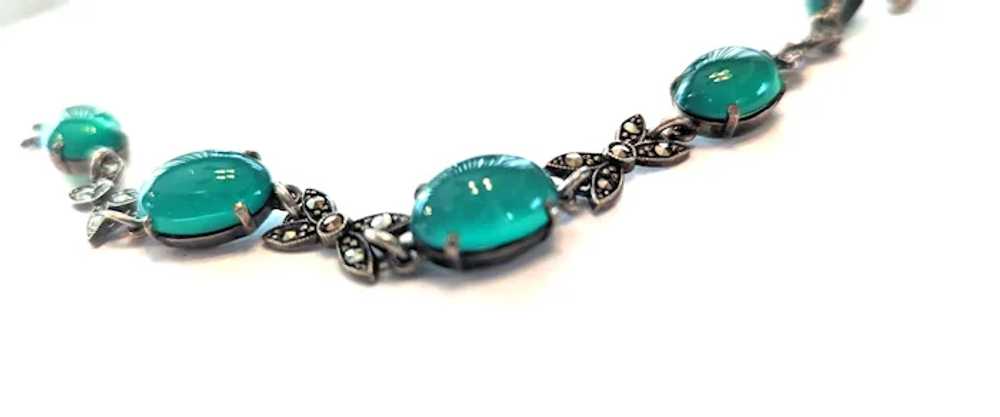 Art Deco Green Glass and Marcasite Bracelet. - image 2