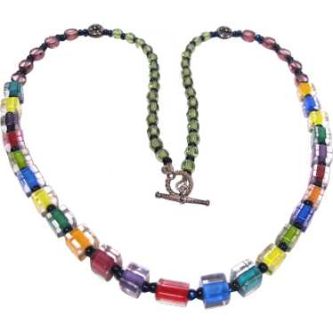 Gorgeous Rainbow Art Glass 28" Necklace