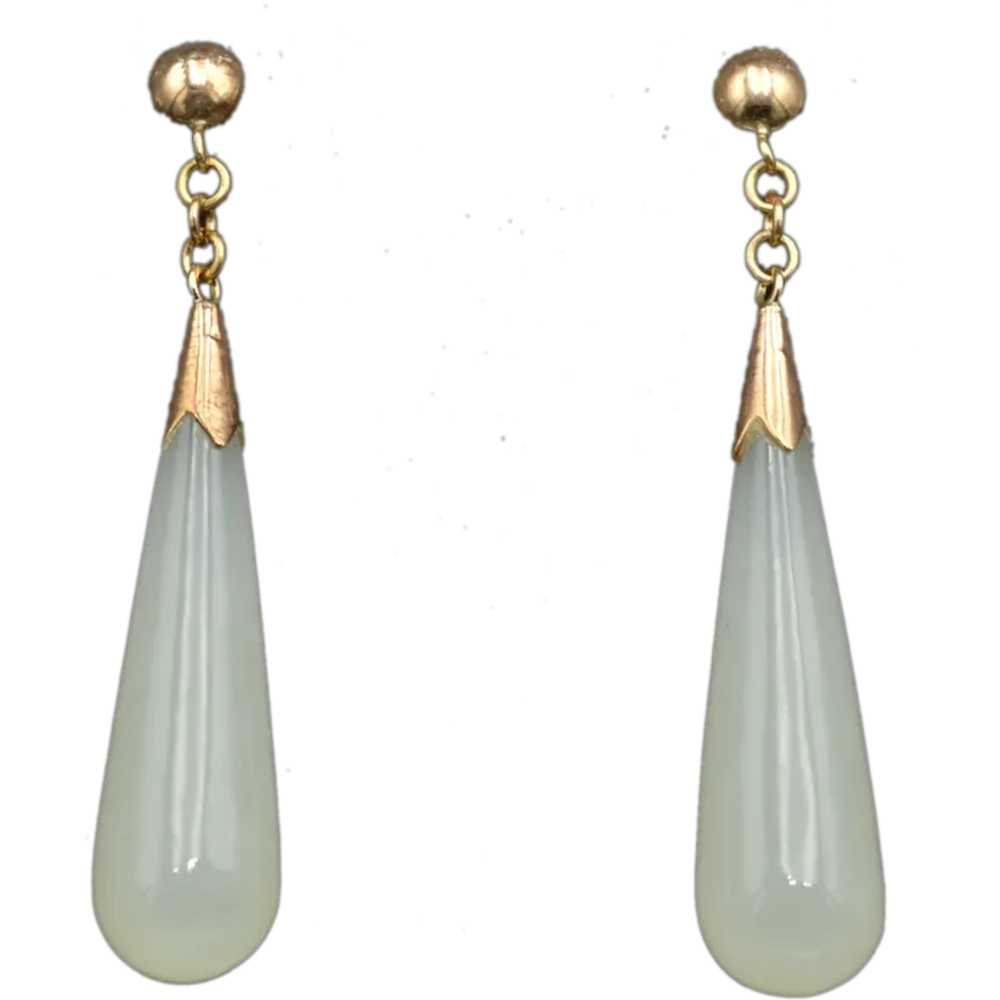 Vintage Jade and 14k Gold Drop Earrings - image 1