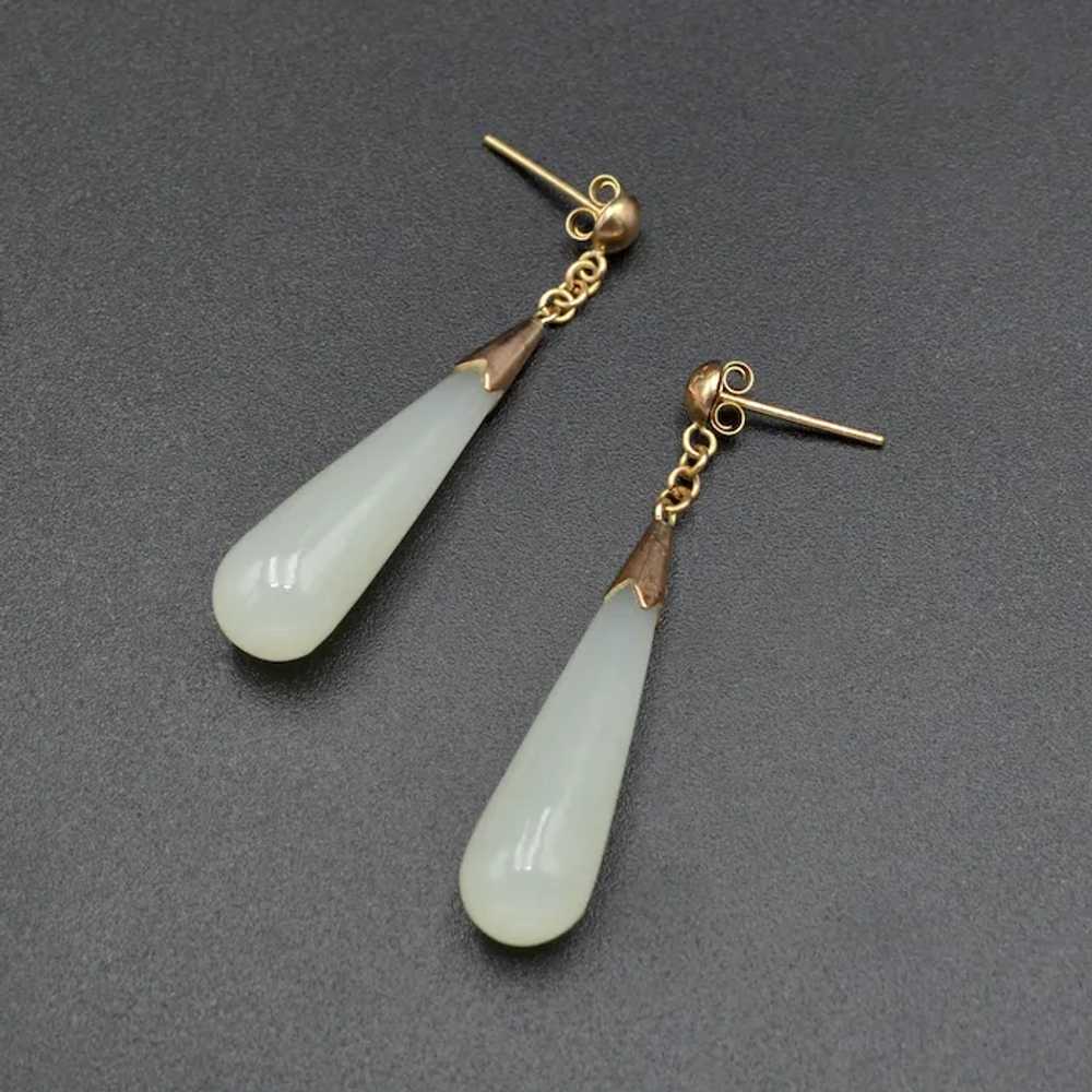 Vintage Jade and 14k Gold Drop Earrings - image 4