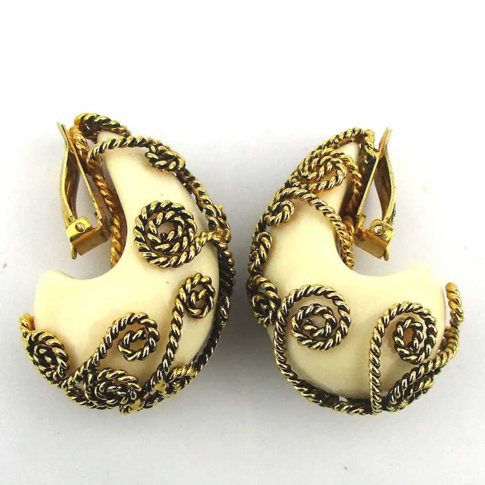 Couturish Cream Lucite Clip Earrings Encased in F… - image 2