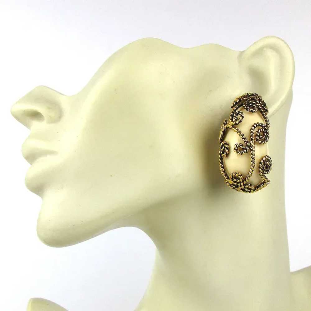 Couturish Cream Lucite Clip Earrings Encased in F… - image 3