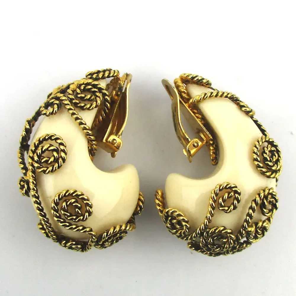 Couturish Cream Lucite Clip Earrings Encased in F… - image 4