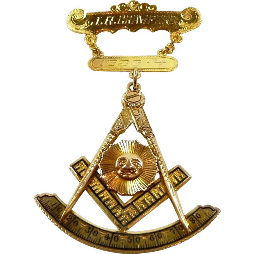 Mystical Masonic Gold Enamel Texas Lapel Pin Pend… - image 1