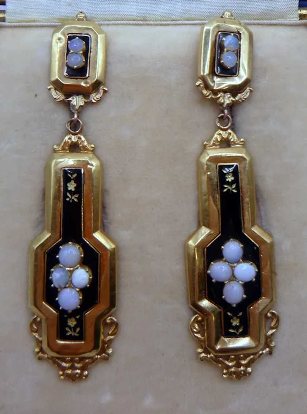 Estate Victorian 14K Gold, Opal and Enamel Earrin… - image 12