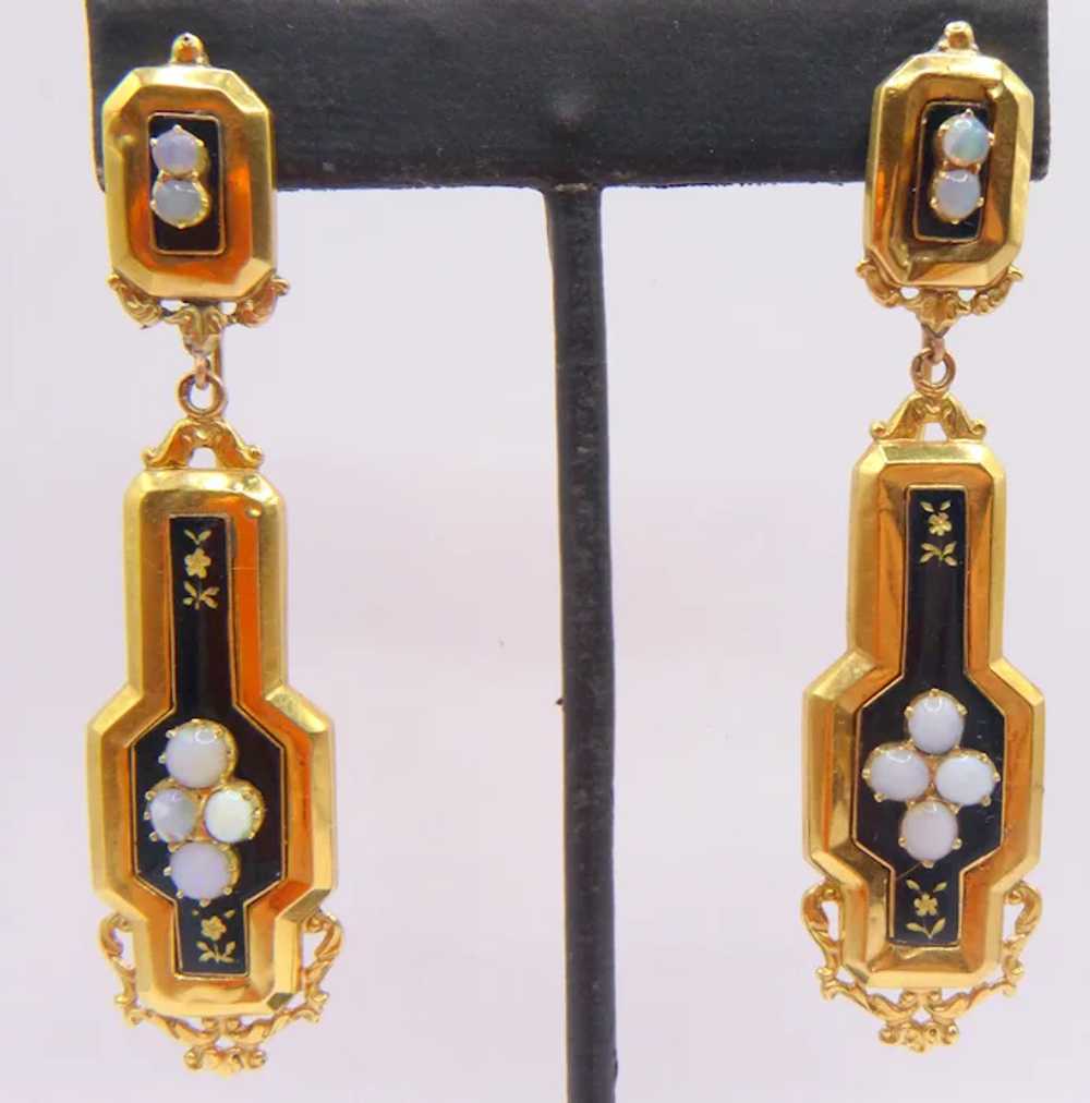 Estate Victorian 14K Gold, Opal and Enamel Earrin… - image 2