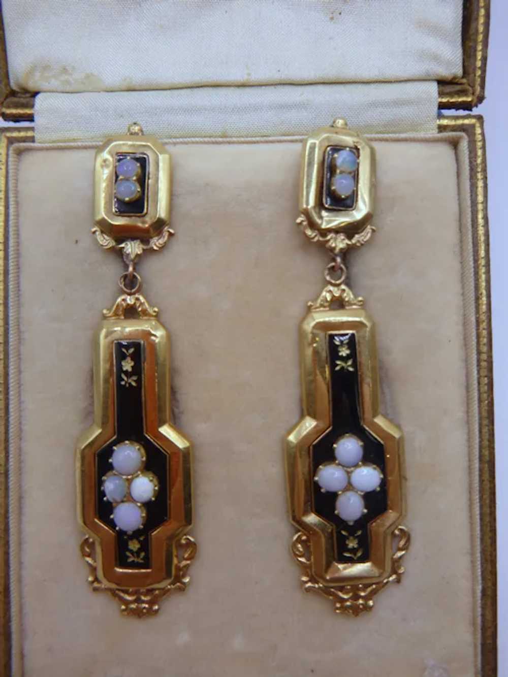 Estate Victorian 14K Gold, Opal and Enamel Earrin… - image 4