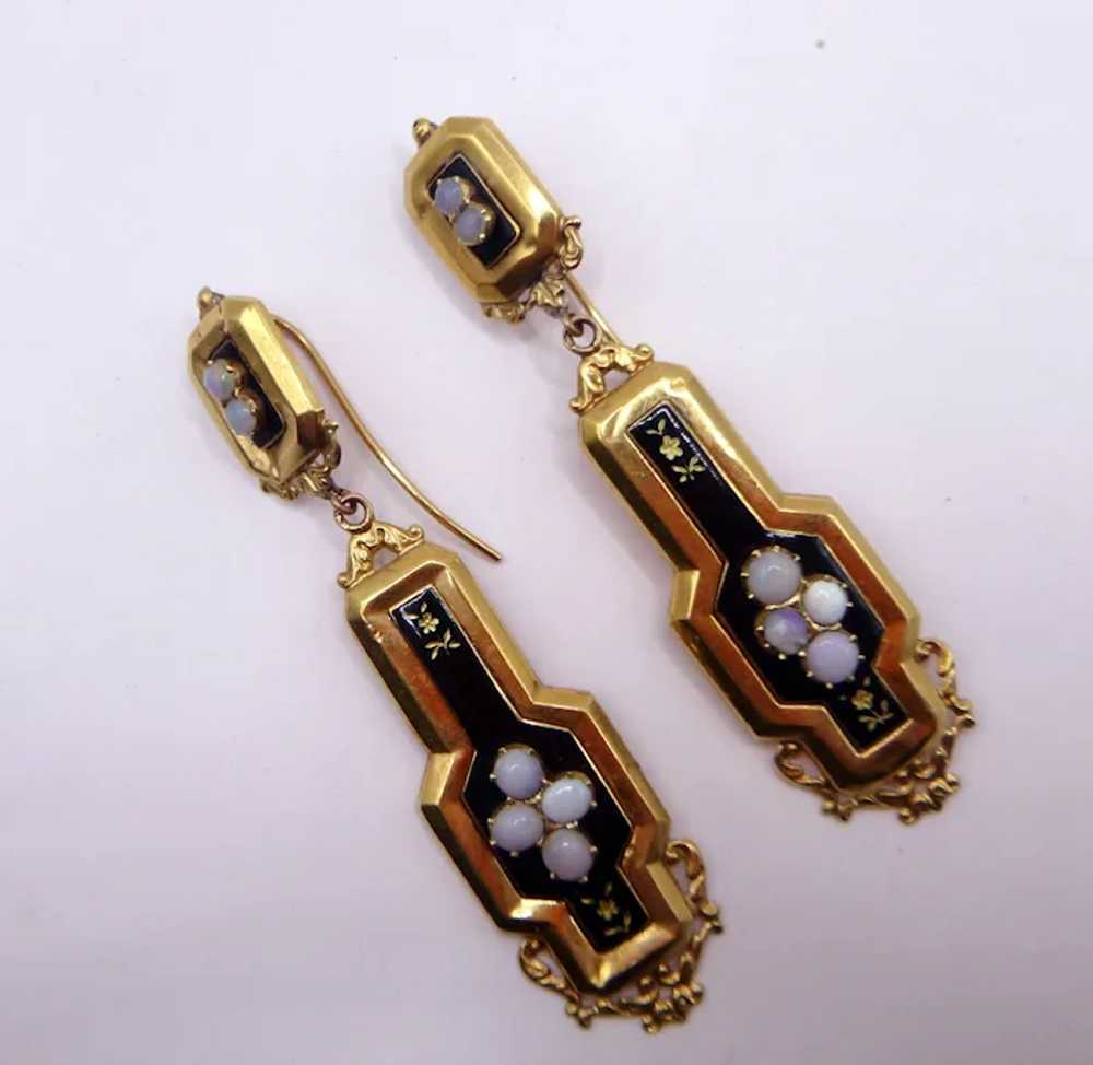 Estate Victorian 14K Gold, Opal and Enamel Earrin… - image 7