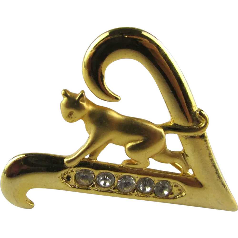 Signed JJ Gold Tone Running Cat with Clear Crysta… - image 1