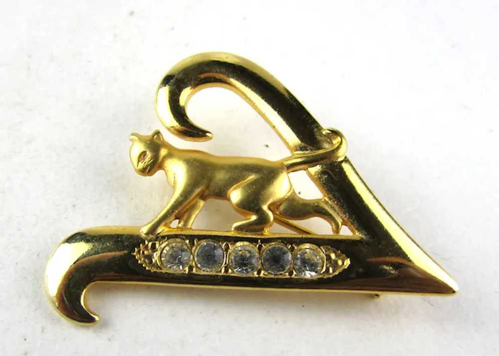 Signed JJ Gold Tone Running Cat with Clear Crysta… - image 9