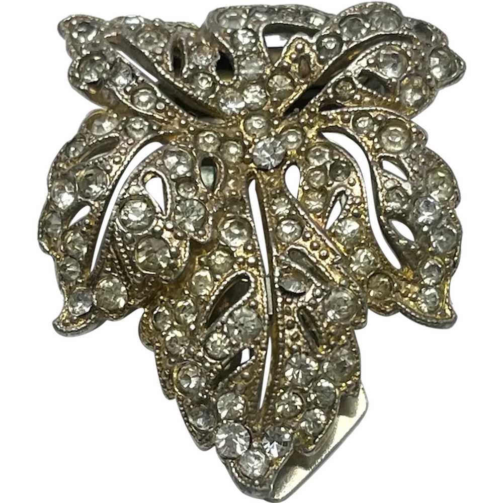 Vintage Coro Rhinestone Leaf Dress Clip - image 1