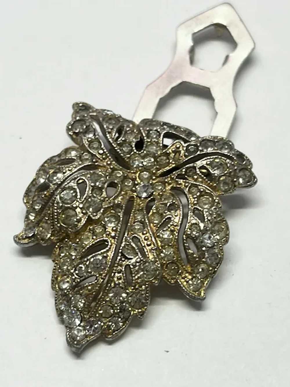 Vintage Coro Rhinestone Leaf Dress Clip - image 3