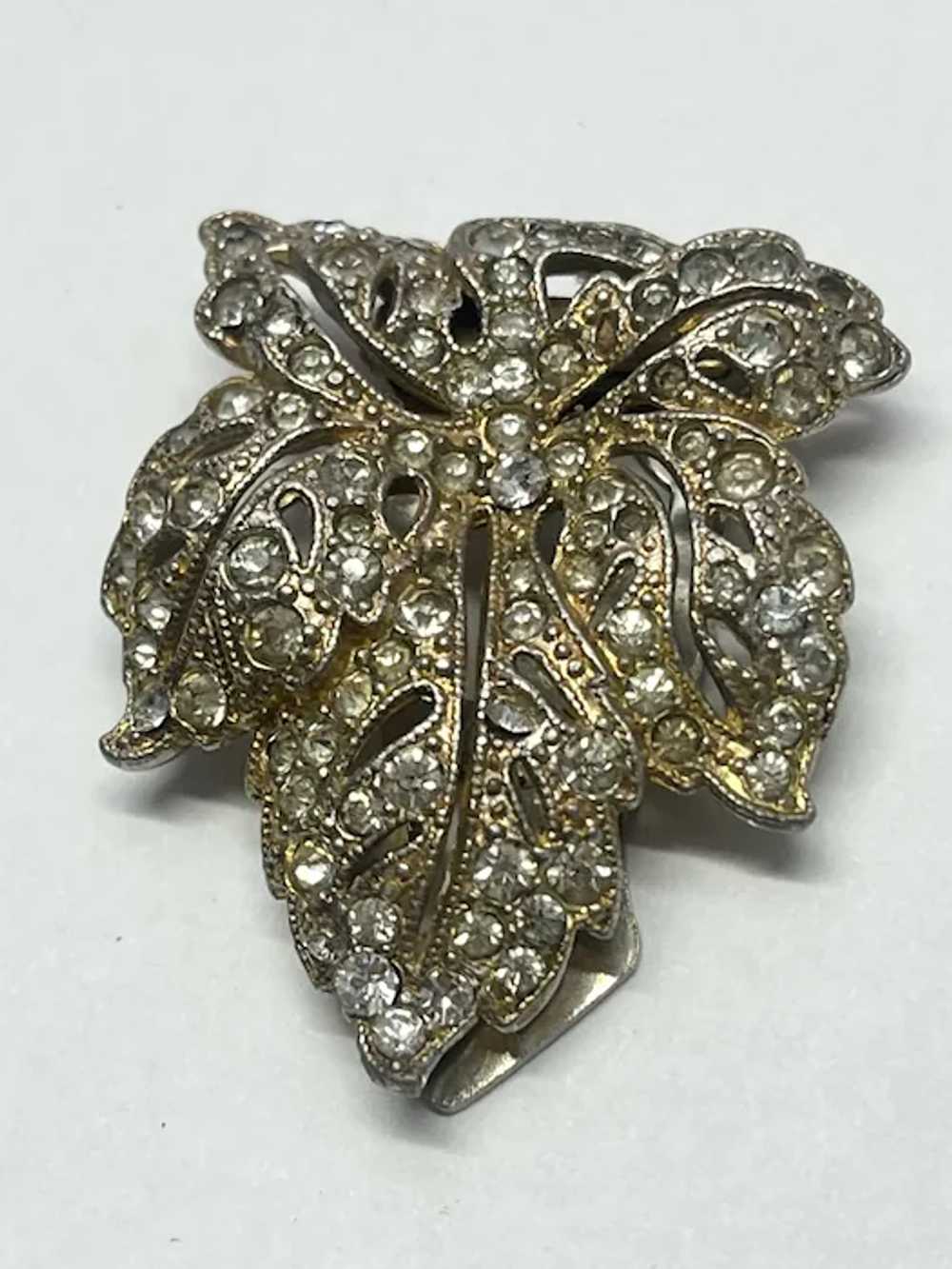 Vintage Coro Rhinestone Leaf Dress Clip - image 4