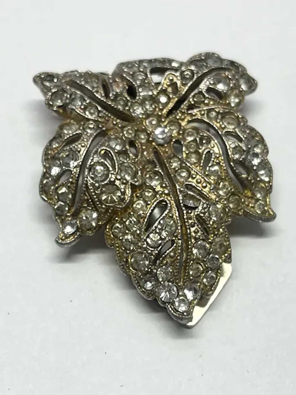 Vintage Coro Rhinestone Leaf Dress Clip - image 5