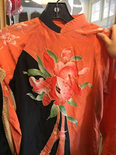 silk orchid print cheongsam tunic