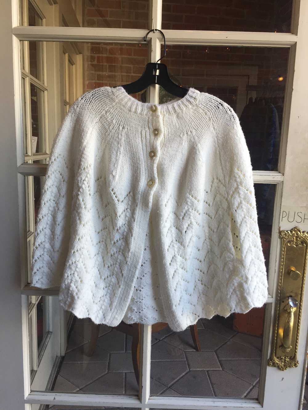 1960s handmade white knit cape - image 1