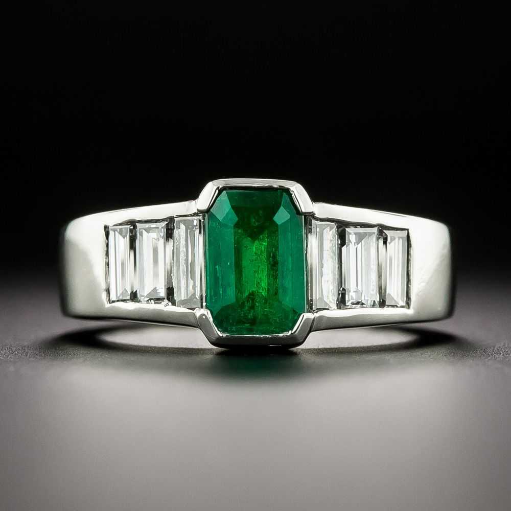 Estate .92 Carat Emerald and Baguette Diamond Ring - image 1