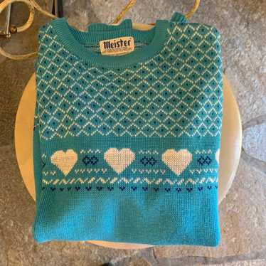 1970s Turquoise Heart Sweater by Meister - image 1