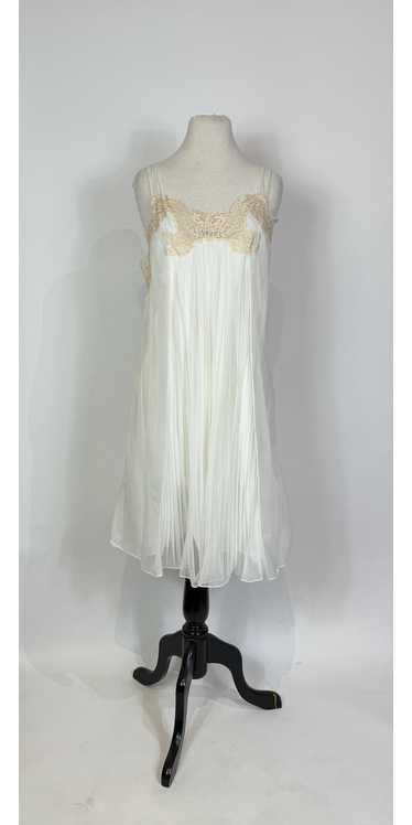 1960s White Pleated Chiffon Lace Trim Slip Dress - image 1