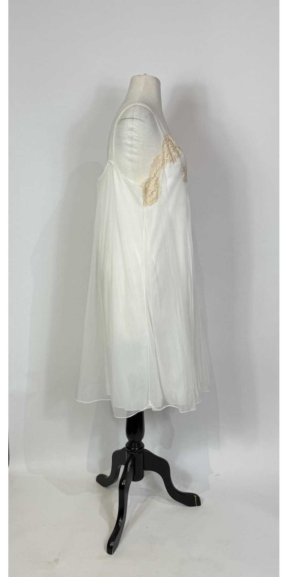 1960s White Pleated Chiffon Lace Trim Slip Dress - image 3
