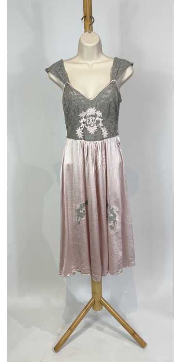 1940s - 1950s Embroidered Lace and Silk Slip Dress
