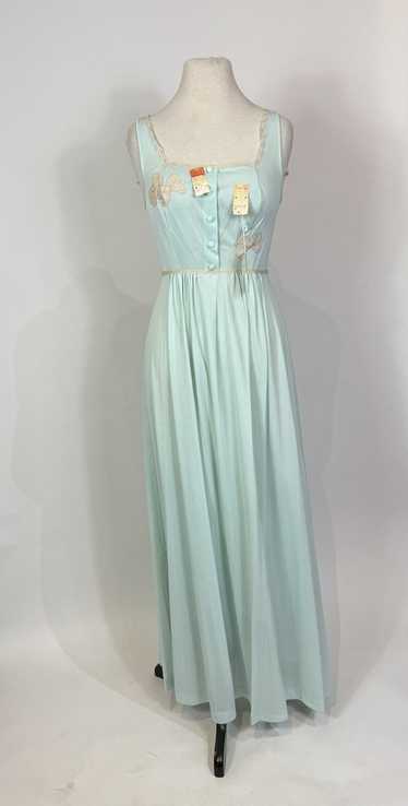 1960s Vanity Fair Blue Lace Maxi Slip Dress Deadst