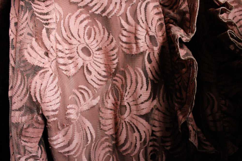 1960s Rose Brown Floral Lace Party Dress - Medium - image 10