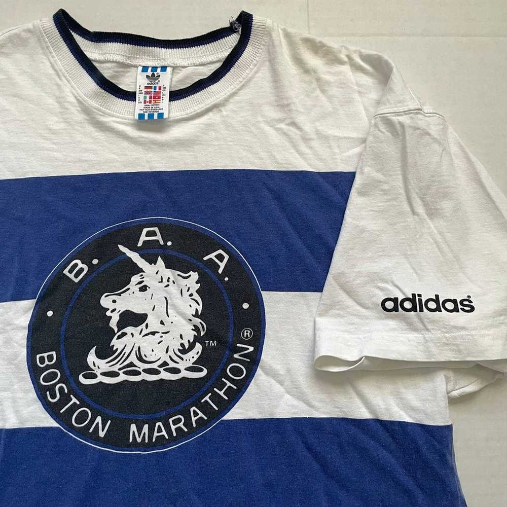 Vintage 1990s Adidas Boston Marathon Striped T-Sh… - image 2